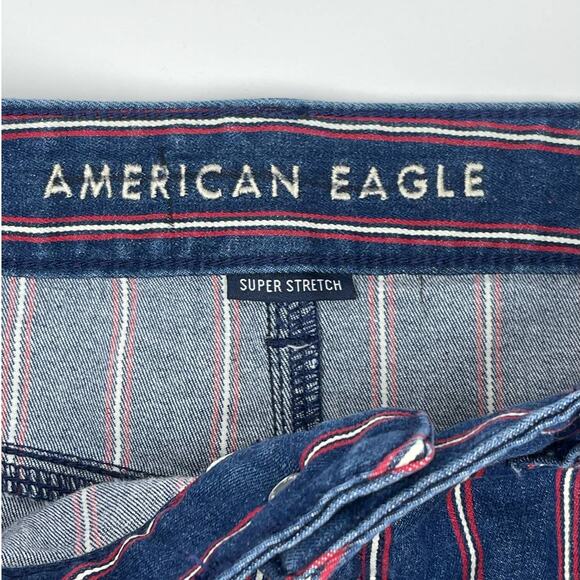 American Eagle Hi Rise Denim Mini Skirt Size 10 Red and White Stripe Retro - Picture 3 of 5